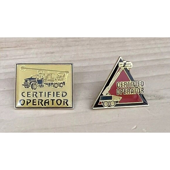 Vintage Retro Certified Operator Crane Boom Truck Enamel Lapel Pins Lot of 2 - Picture 1 of 4